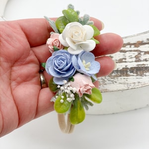 Rosa und Blau Baby Stirnband - Mädchen Stirnband - Neugeborene Blumenkrone - Blumenmädchen Stirnband - Hochzeit Stirnband - Blumenkrone