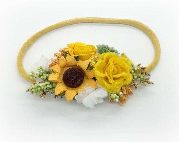 Sunflower Headband - Yellow Headband - Baby Headband -  Newborn Headbands -  Girls Headband -  Flower Girl Headband