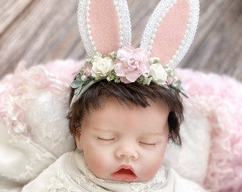 Pink Bunny Ears Headband, Easter Headband, Baby Bunny Headband, Bunny Ears Headband,Newborn Headband, Baby Headband, Woodland Headband