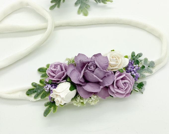 Lavender Floral Headband, Baby Flower Crown, Baby flower Headband, Flowergirl Headband, Bridal Headband