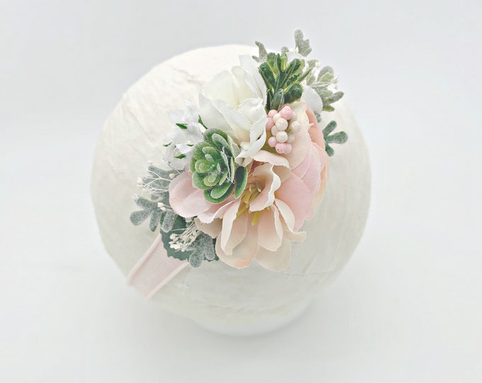 Blush Pink Baby Headband - Girls Headband - Newborn Flower Crown - Flower Girl Headband - Toddler Headband - Flower Crown