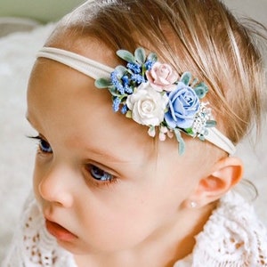 Erröten rosa und blau Baby Stirnband - Mädchen Stirnband - Neugeborene Blumenkrone - Blumenmädchen Stirnband - Hochzeit Stirnband - Blumenkrone