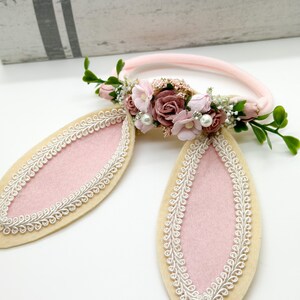 Pink and mauve bunny ears headband, Easter Headband,Baby Bunny Headband,Bunny Ears Headband,Newborn Headband,Baby Headband,Woodland Headband