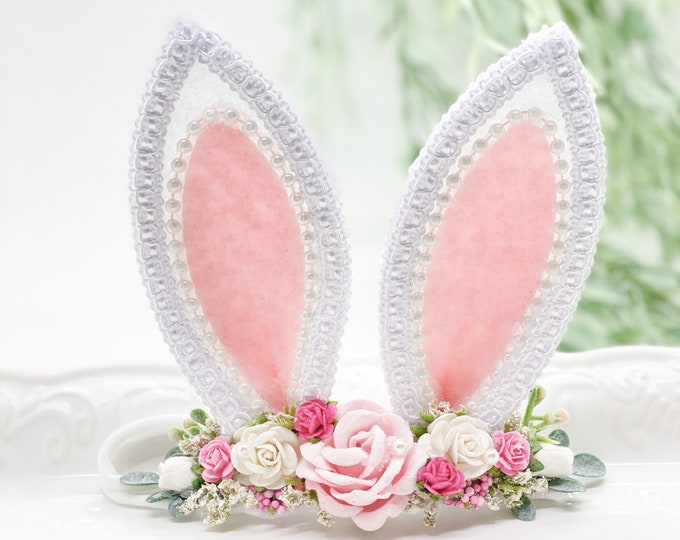 Pink Bunny Ears Headband, Easter Headband, Baby Bunny Headband, Bunny Ears Headband,Newborn Headband, Baby Headband, Woodland Headband