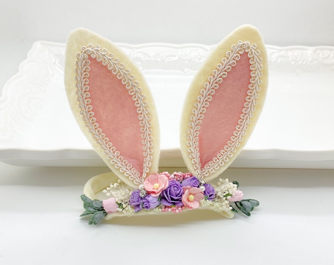 Lavender and Pink Bunny Ears Headband, Easter Headband, Baby Headband, Bunny Ears Headband,Newborn Headband, Baby Headband,Woodland Headband