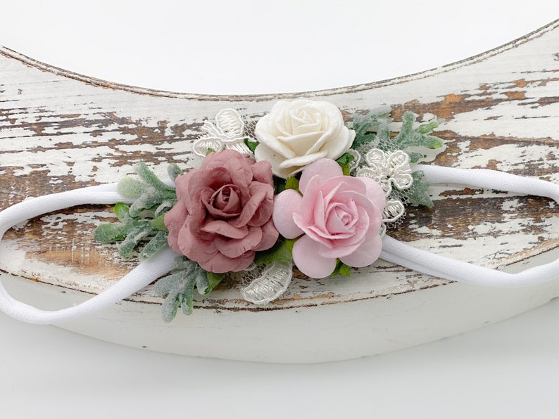 Baby Girls Headband Petite vintage pink Baby Headband Newborn Headband Pink baby headband Nylon Headband Newborn Flower Crown