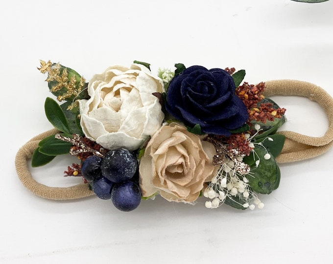 Navy Flower Headband - Girls Headband - Newborn Flower Crown - Flower Girl Headband - Wedding Headband - Flower Crown -Baby Headband, Navy