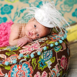 Baby Girl Hat - Girls Mini top Hat - Girls White Hat - Baby White Hat - White Wedding Hat - NewBorn Hat