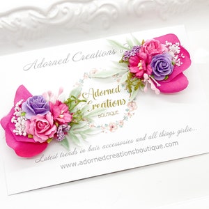 Floral Hair Clips, Pigtail Clips, Pigtail Bows, Piggy Set, Hair Clips, Wedding Clips, Floral Hairpiece, Lavender,Pink and White Flower Clips