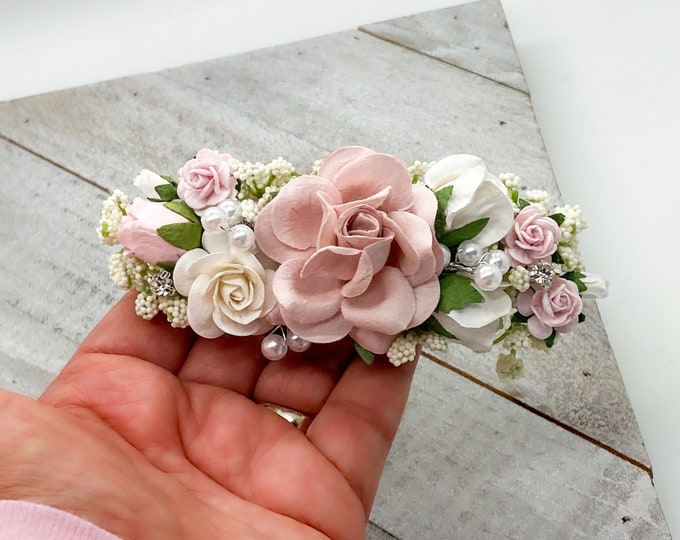 Blush and White  newborn Headband,  flower crown, Pearl flower girl headpiece, Flower Girl Headband, Wedding Headband,Hair Clip