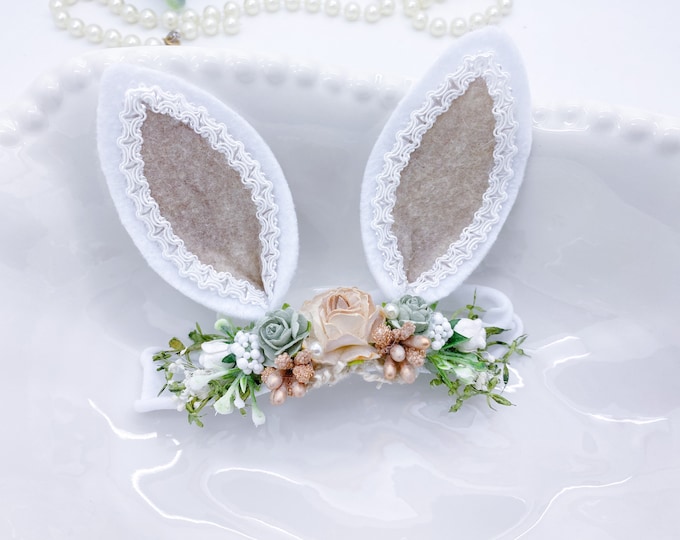 Neutral Bunny Ears Headband, Easter Headband, Baby Bunny Headband, Bunny Ears Headband,Newborn Headband, Baby Headband, Woodland Headband