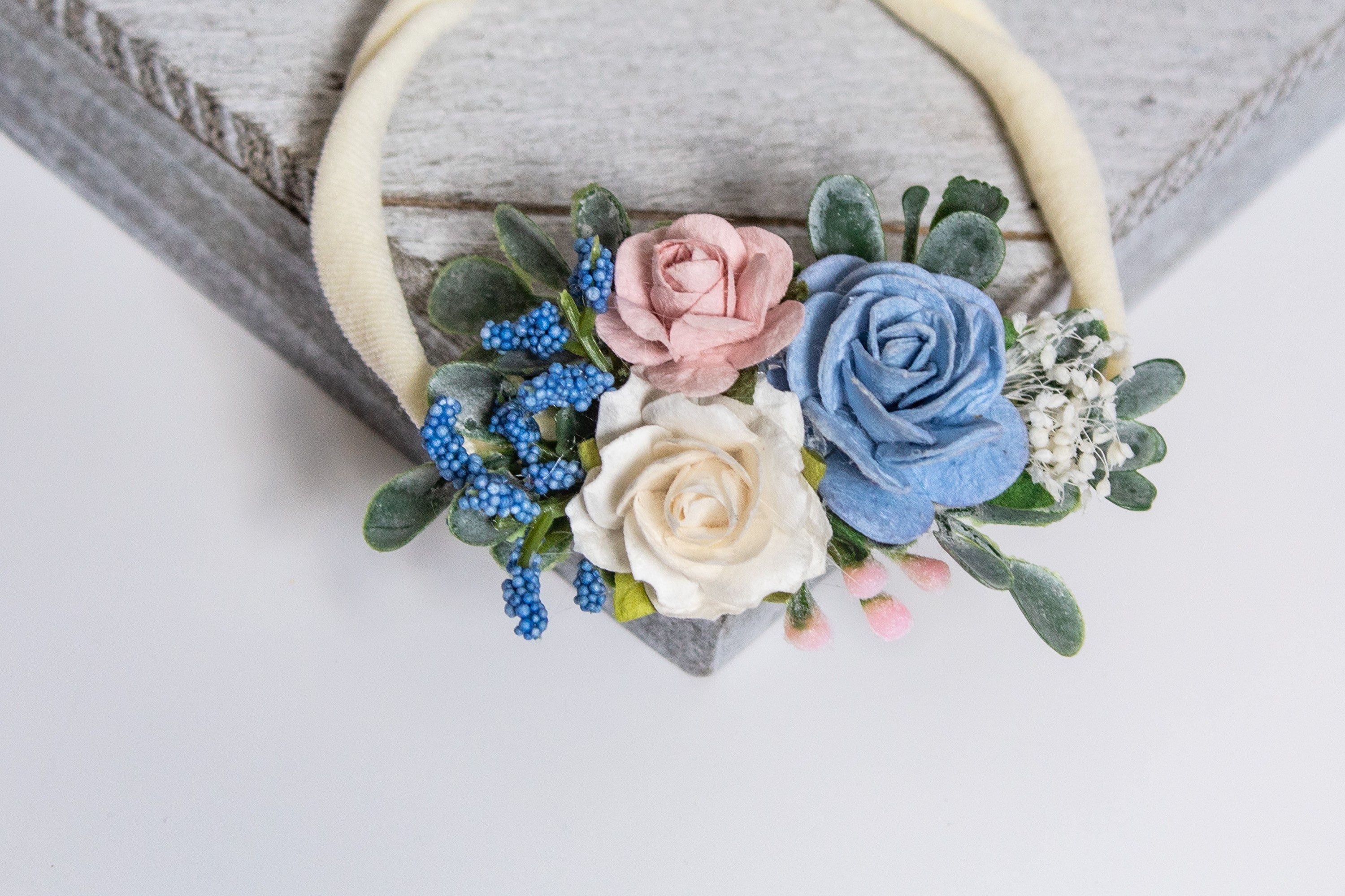 Bandeau bébé rose et bleu fard à joues bandeau filles couronne de fleurs  nouveau-né bandeau de fille de fleur bandeau de mariage couronne de fleurs  -  France