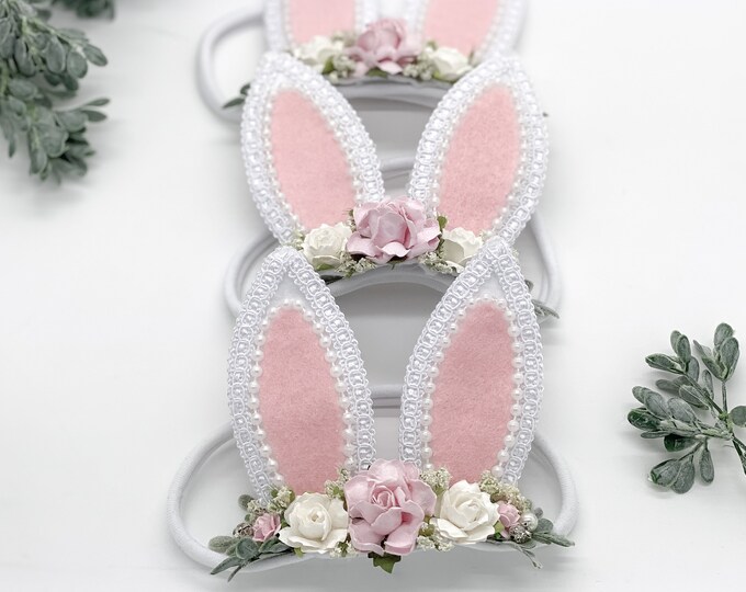 Pink Bunny Ears Headband, Easter Headband, Baby Bunny Headband, Bunny Ears Headband,Newborn Headband, Baby Headband, Woodland Headband