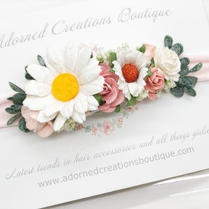 Summer wedding headband,Baby headband, Daisy flower headband, Blush pink headband, Wildflower headband