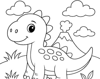 Cute Dinosaur Coloring Page - Kids Printable - Preschool Activity - Instant Download - Dinosaur Coloring Sheet PDF