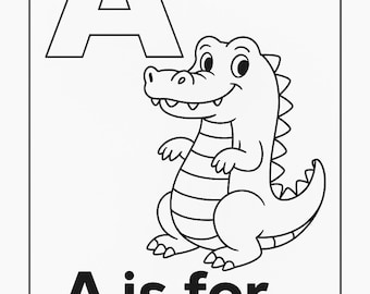 Alligator Coloring Page – Letter A, Kids Alphabet (Instant Download PDF)