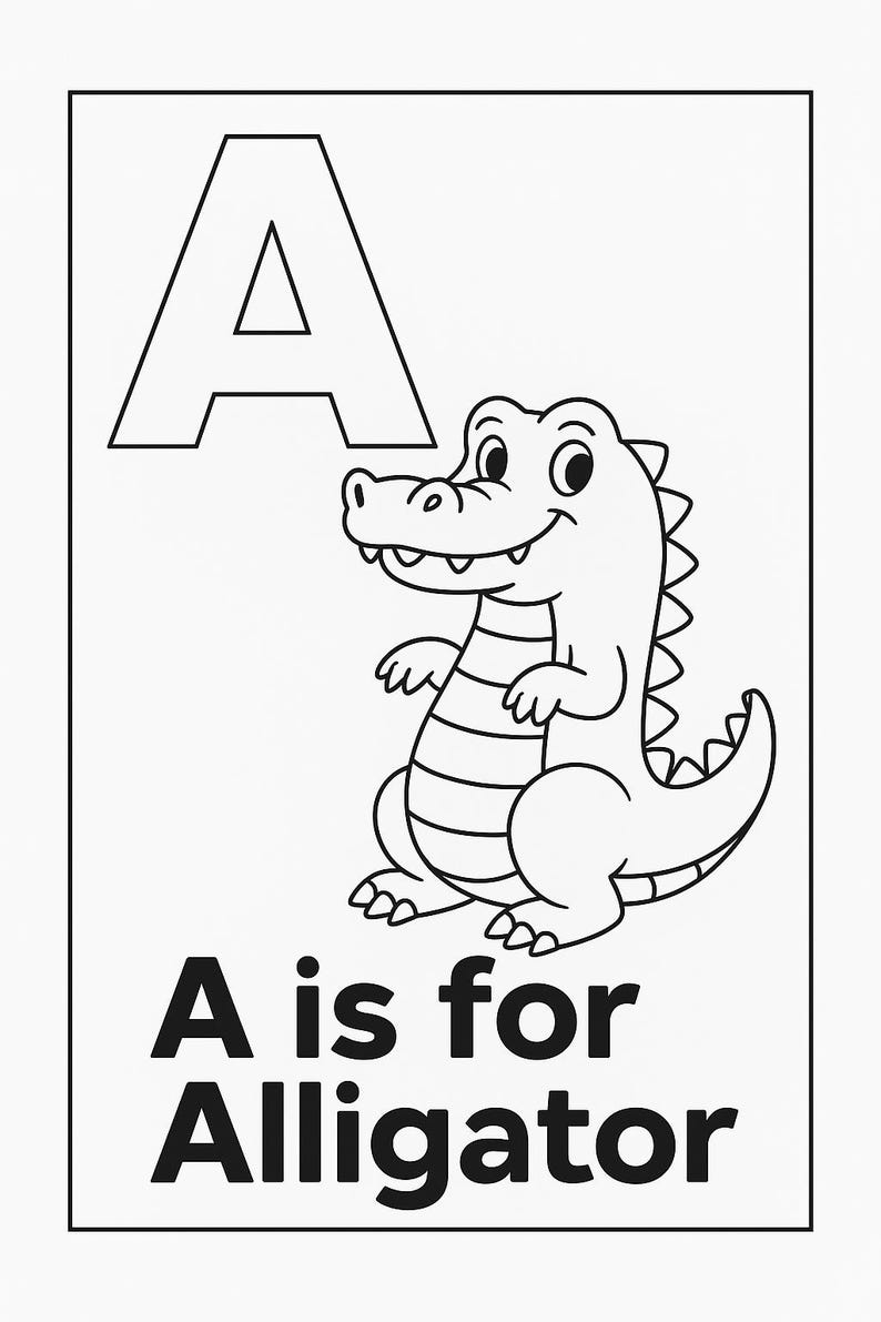 Alligator Coloring Page – Letter A, Kids Alphabet (instant Download PDF ...