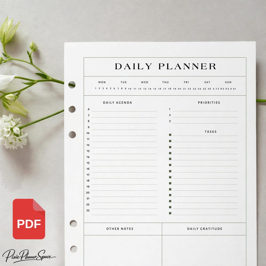 Daily Planner Template Printable PDF, Minimalist A4 and US Letter Page ...