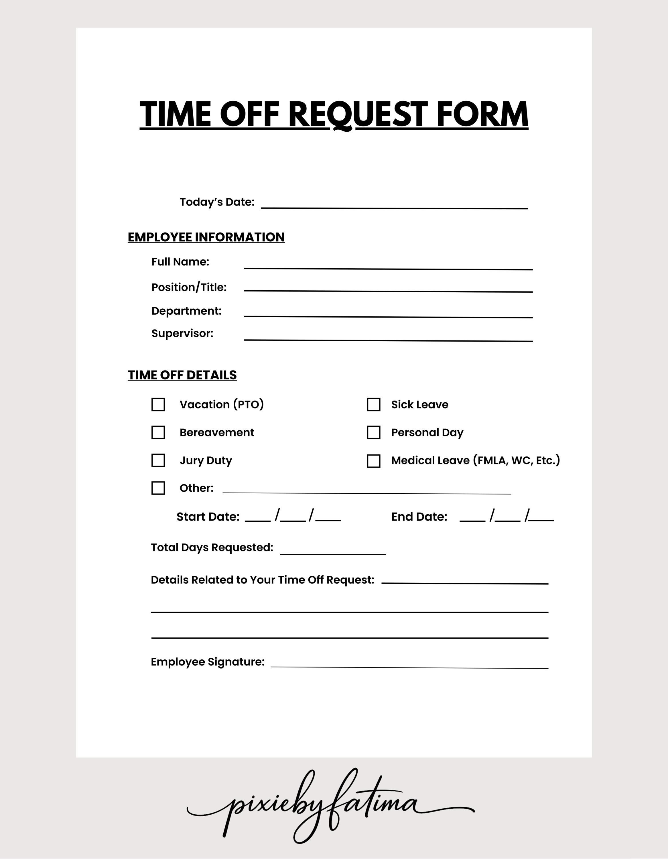 Community Time Off Request Time off Request Form Printable PDF, Employee Leave Form A4 Letter - Etsy