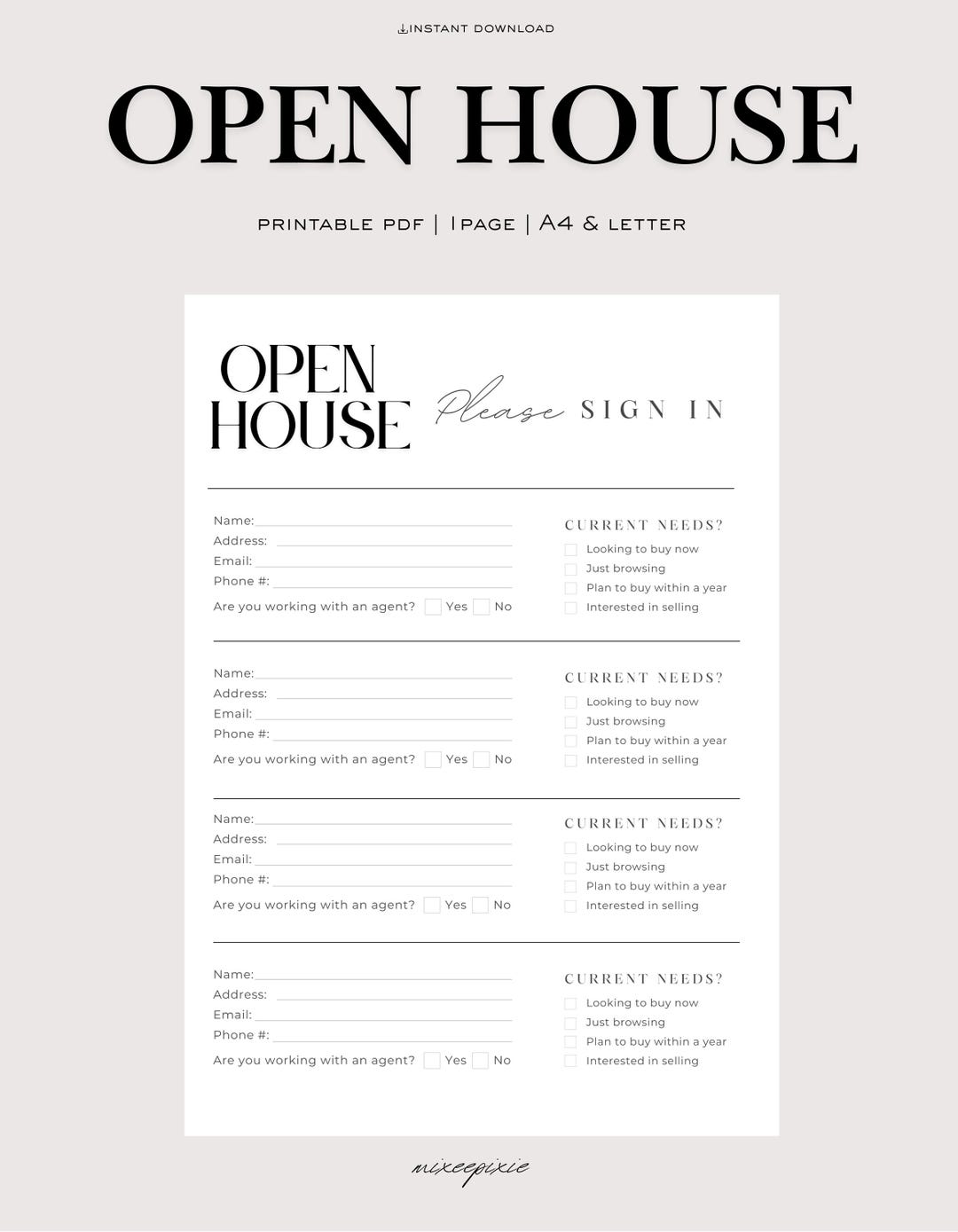 Open House Sign in Sheet, Modern Realtor Form, Printable PDF - Etsy