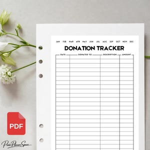 Donation Tracker Printable PDF, Minimalist Giving Log for Tax Records, A4 and US Letter