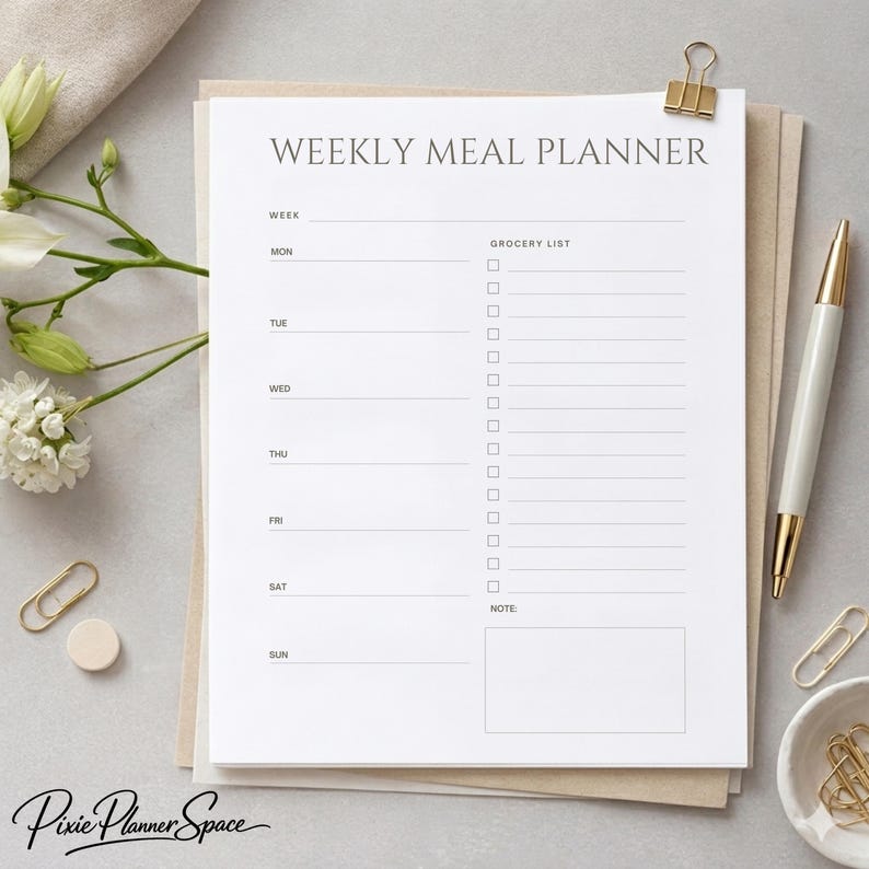 Weekly Meal Planner Template, Minimalist Kitchen, for Busy Families ...
