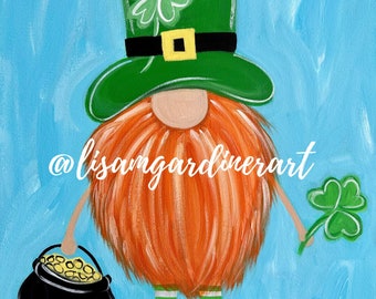 St Patrick's day gnome hand painted acrylic on canvas