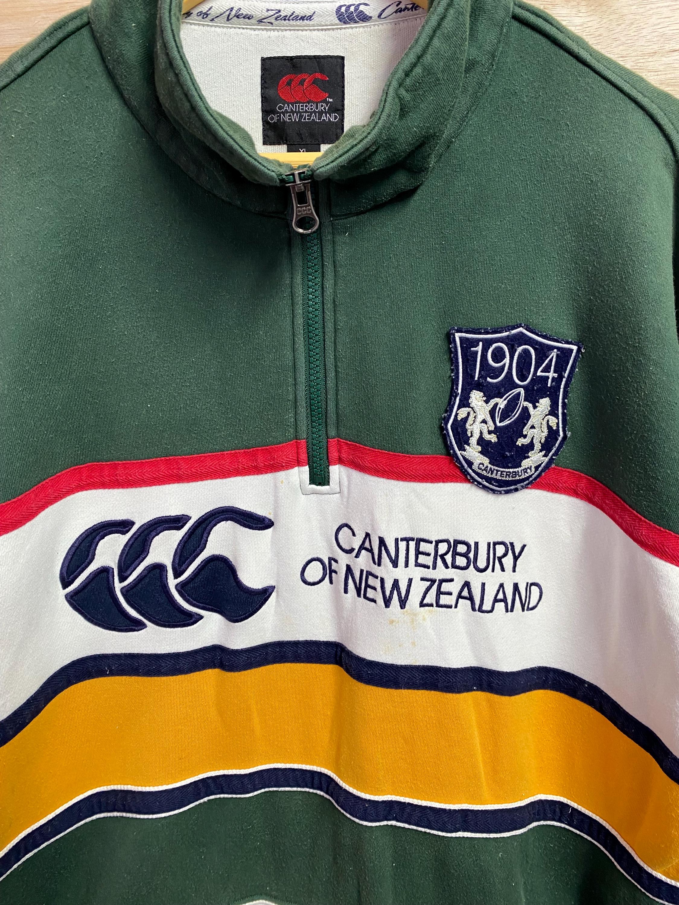 Canterburry of New Zealand Half Zipper Polo Rugby Stripes Big Logo