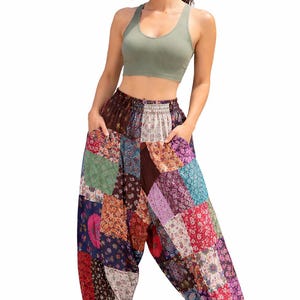Alibaba Boho patchwork harembroek voor dames | Yogabroek in hippiestijl | Festivalkleding | Losse wijde broek | Handgemaakte boho-broek