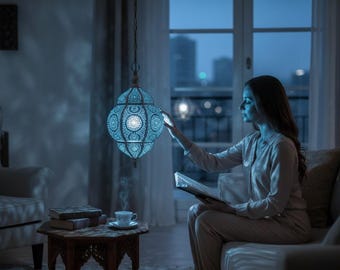 Indian Handmade 1PC Lamp Hanging Turkish Lanterns Light Fixture Arabian Hanging Vintage Antique look Home Decor Blue Colour Ceiling Lights