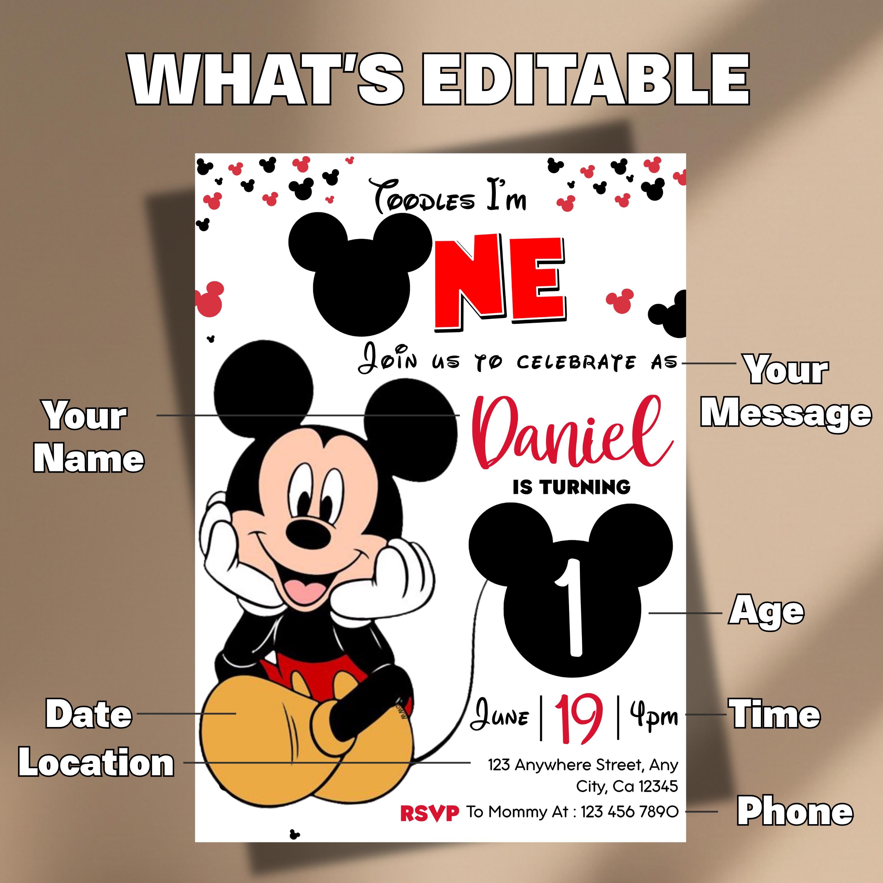 Editable Mickey Mouse 1st Birthday Invitation for Boys, Personalized ...