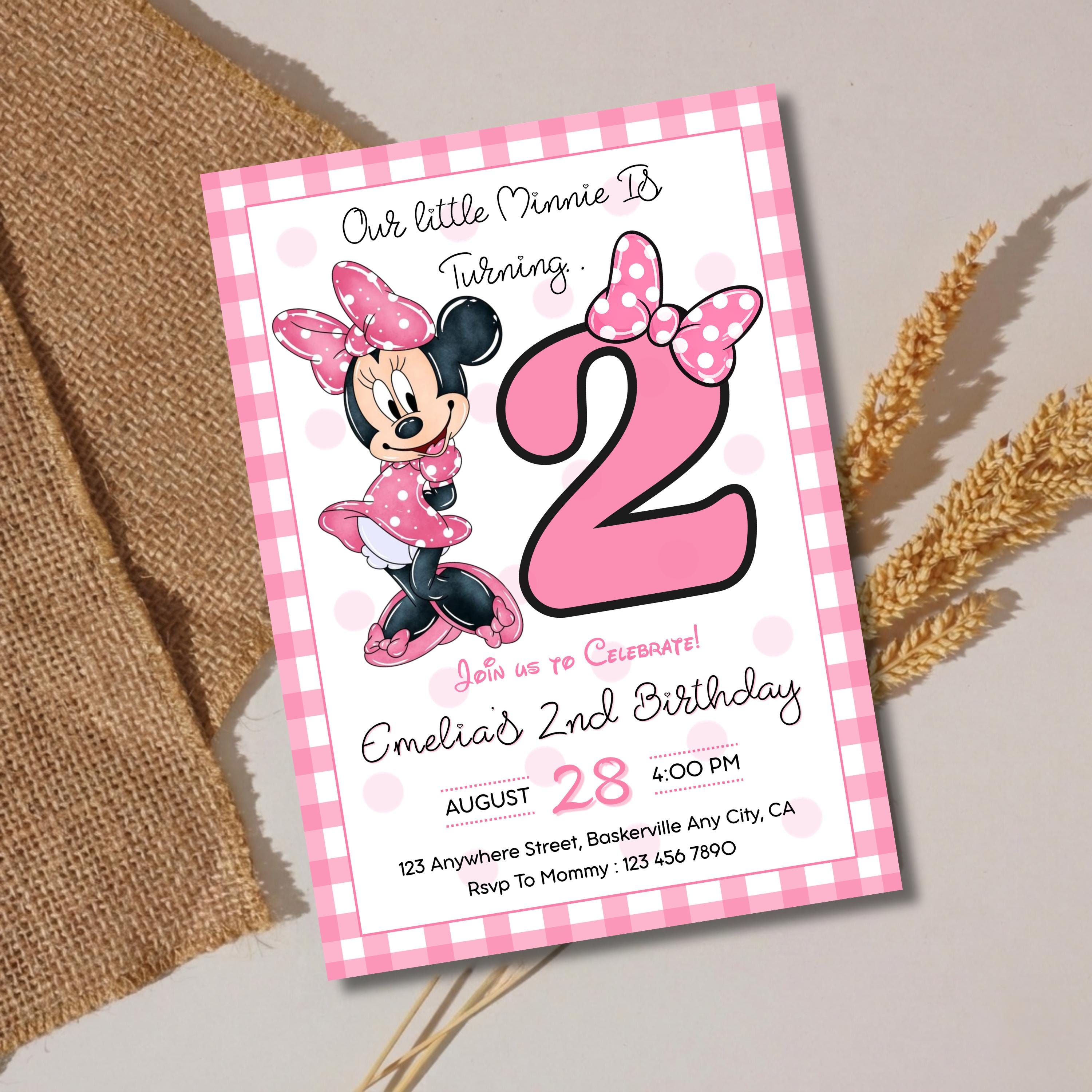 Editable Minnie Mouse Birthday Invitation, Pink Girl Party Invite, Kids ...