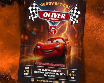 Editable Lightning Mcqueen invite, Cars Birthday Invitation, Kids Birthday, Lightning McQueen mater, Digital Invitation, Canva Editable