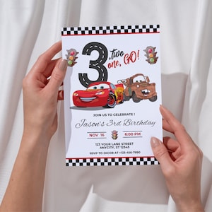 Lightning Mcqueen 3rd Birthday Invitation, Cars Theme, Kids Birthday Party, Editable Personalized Canva Digital Download image 3