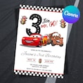 Lightning Mcqueen 3rd Birthday Invitation, Cars Theme, Kids Birthday Party, Editable Personalized Canva Digital Download