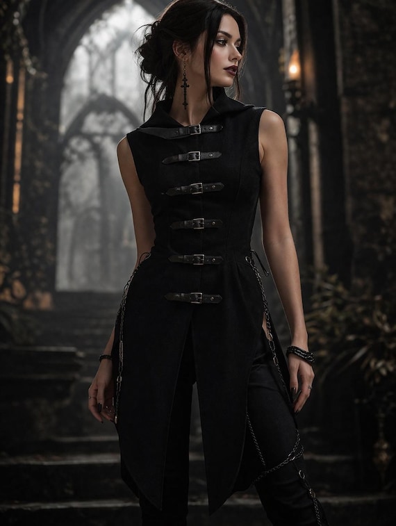 Women Gothic Leather Vest Black Buckle Waistcoat Steampunk Corset Style Punk Fashion Outfit Trendy