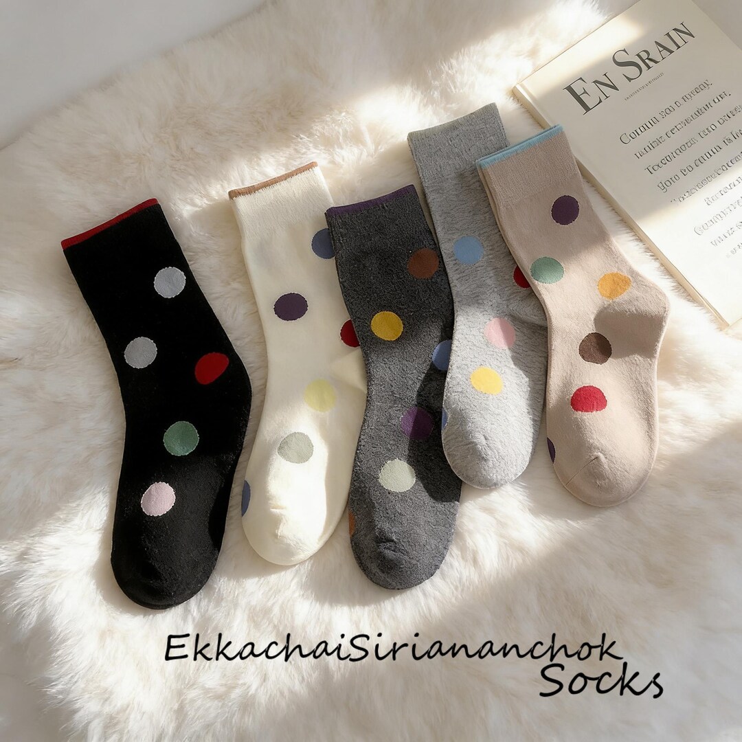 Colorful Polka Dot Socks | Retro Color Block Socks | Cotton Blend ...
