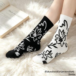 Thick Terry Loop Socks for Women | Winter Warm Cotton Mid-Calf Socks | Soft Knit Towel Socks | 4 Colors White Green Brown Black Cotton Socks