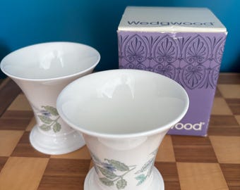 This is a pair of vintage Wedgwood Clementine posey vases made of fine bone china in England