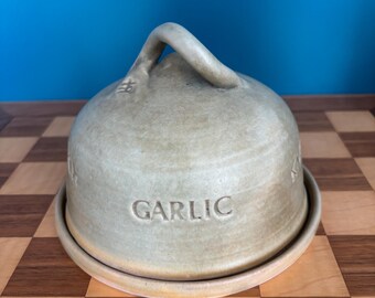 Handmade ceramic stoneware garlic keeper, dome, kitchen storage, rustic style