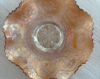 vintage Fenton Carnival Glass Bowl in the "Dragon & Lotus" pattern, produced in the early 20th century