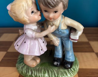 Vintage Ceramic Boy & Girl, "First Childhood Love", Eve Rockwell Figurines George Good Josef Originals, Made in Japan
