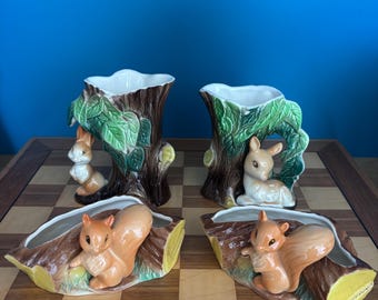 vintage Hornsea Fauna pottery pieces from the 1950s or 1960s two vases and two log dishes