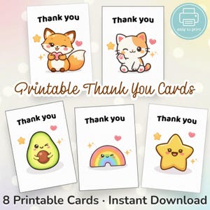 Thank You Cards for Small Business – Kawaii Printable Order Insert Cards – 8 Thank You Notes – Instant Download