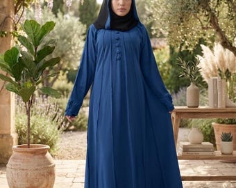Abaya Flowing Maxi Outfit for Muslim Women, Long Sleeve Islamic Wear, Green Blue Brown