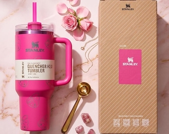Pink Stanley Quencher H2.0 40oz Tumbler, Pig Print Handle Straw Cup