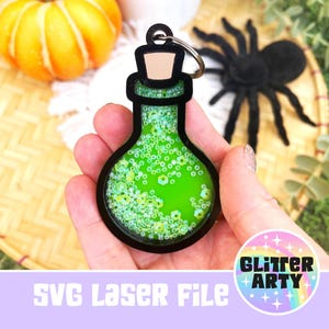 POTION FLES SHAKER sleutelhanger laser Svg-bestand - Bag Tag| Halloween-naamplaatje | Kinderen | Hangornament decor | Verjaardagsgunst - Beambox-getest