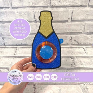PORTACARAMELLE CHAMPAGNE, Cupola con meccanismo a iride, SVG, PNG, EPS, DXF, Silhouette, Cricut Cut, Dimensioni per cupola da 8 cm, Capodanno, Congratulazioni, Addio al nubilato