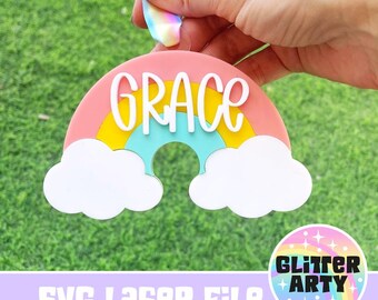 Tag ZAINO ARCOBALENO con file SVG laser, portachiavi laser, ornamento arcobaleno da appendere, per cameretta dei bambini, ricordo, ritorno a scuola, commerciale - testato con Beambox