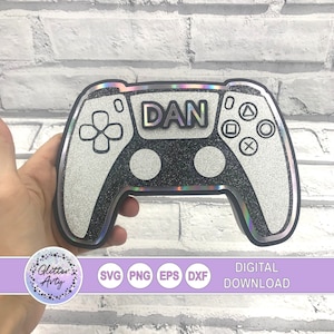 ゲーマー コントローラー SVG ケーキ トッパーまたは誕生日カード、svg dxf eps png、Cricut カット ファイル、パーティー招待状、子供